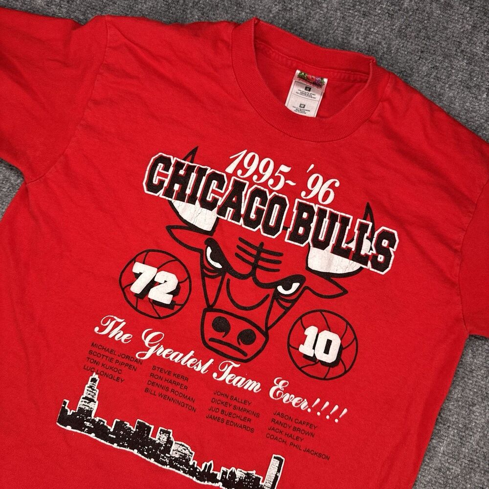 Vintage Chicago Bulls Shirt NBA 72 Record Wins 1996 Double Sided Medium New Math